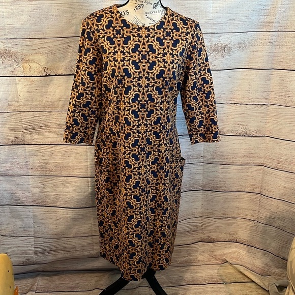J. McLaughlin Catalyst Dress Bainbridge Pockets Devon Scroll 3/4 Sleeves Large - Picture 2 of 12